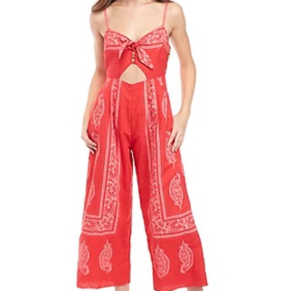 Free People 'Feel the Sun' Red Bandana Print Linen Jumpsuit